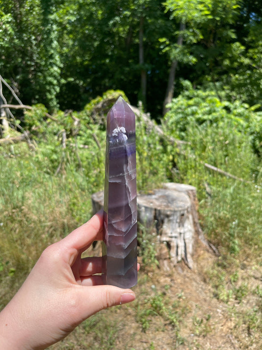 Rainbow fluorite tower