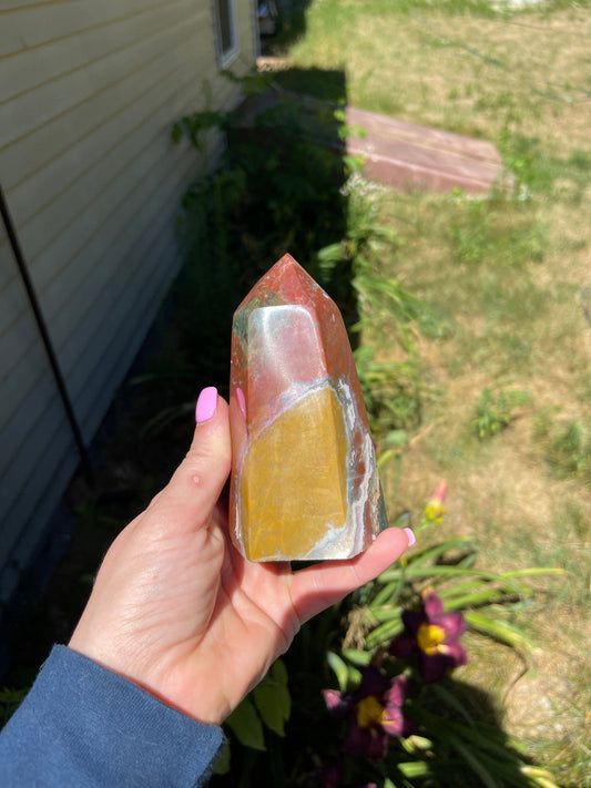 Orbicular ocean jasper tower | crystal gift| meditation stone | crystal carving