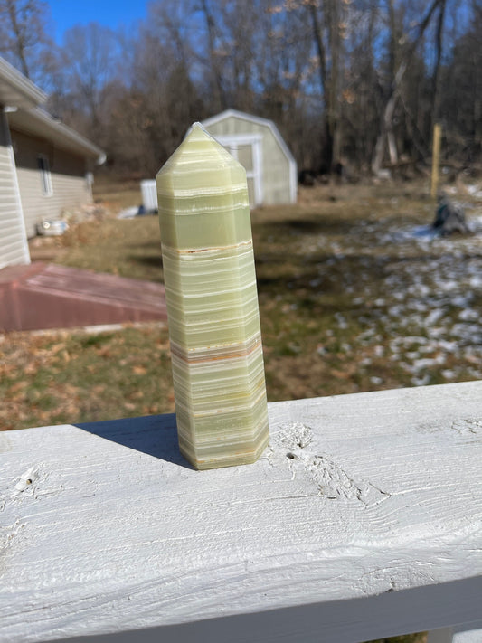 Banded Green Onyx Crystal Tower