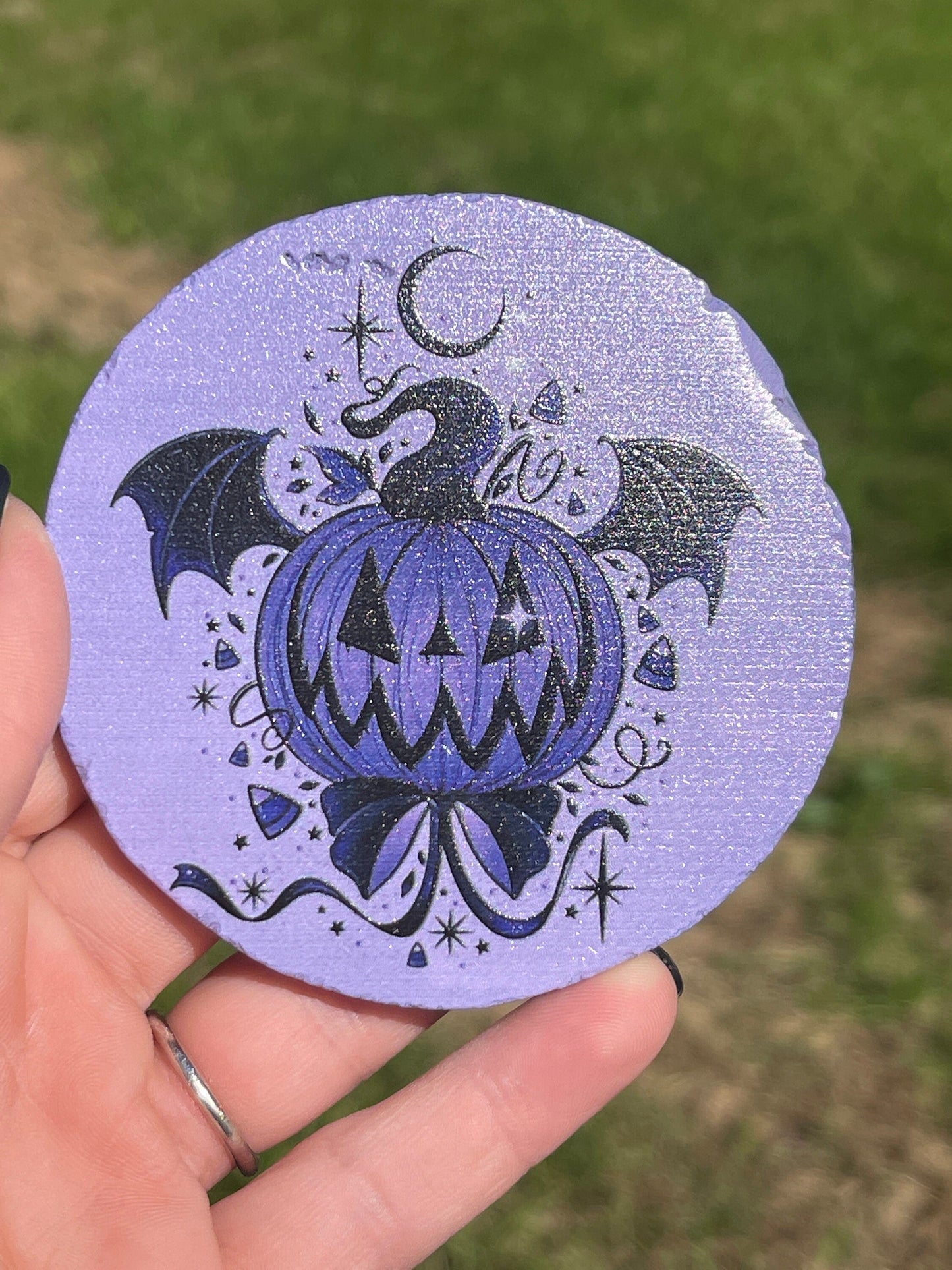 Halloween Pumpkin Bat Agate Coaster