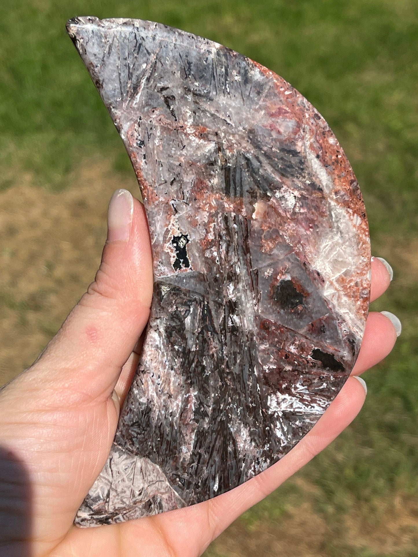Hematite Quartz Moon Carving