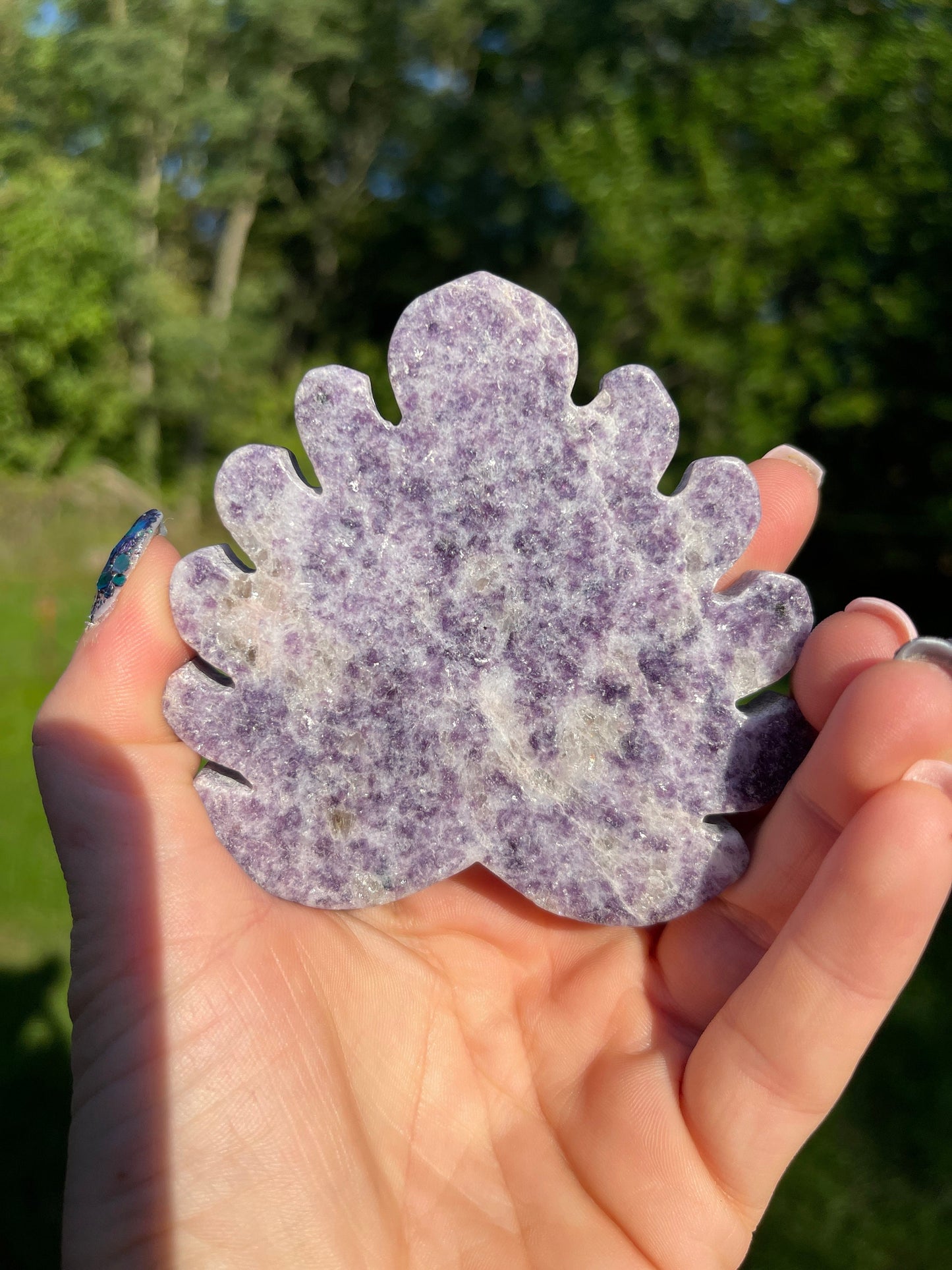Lepidolite Crystal Leaf Carving