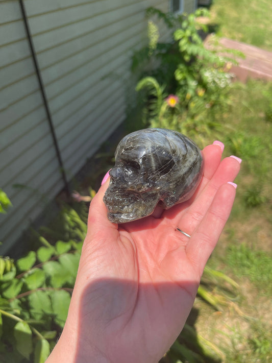 Labradorite Skull Carving with Blue Flash