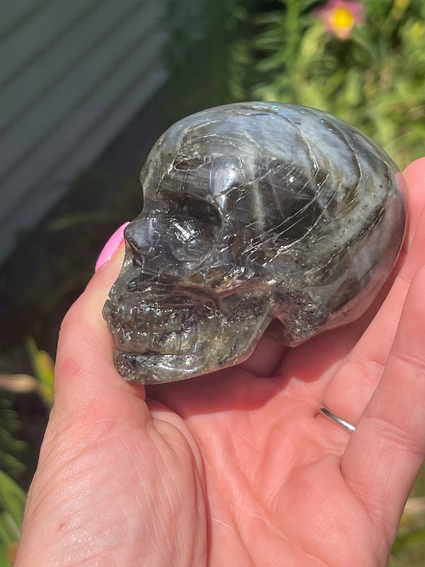 Labradorite Skull Carving with Blue Flash