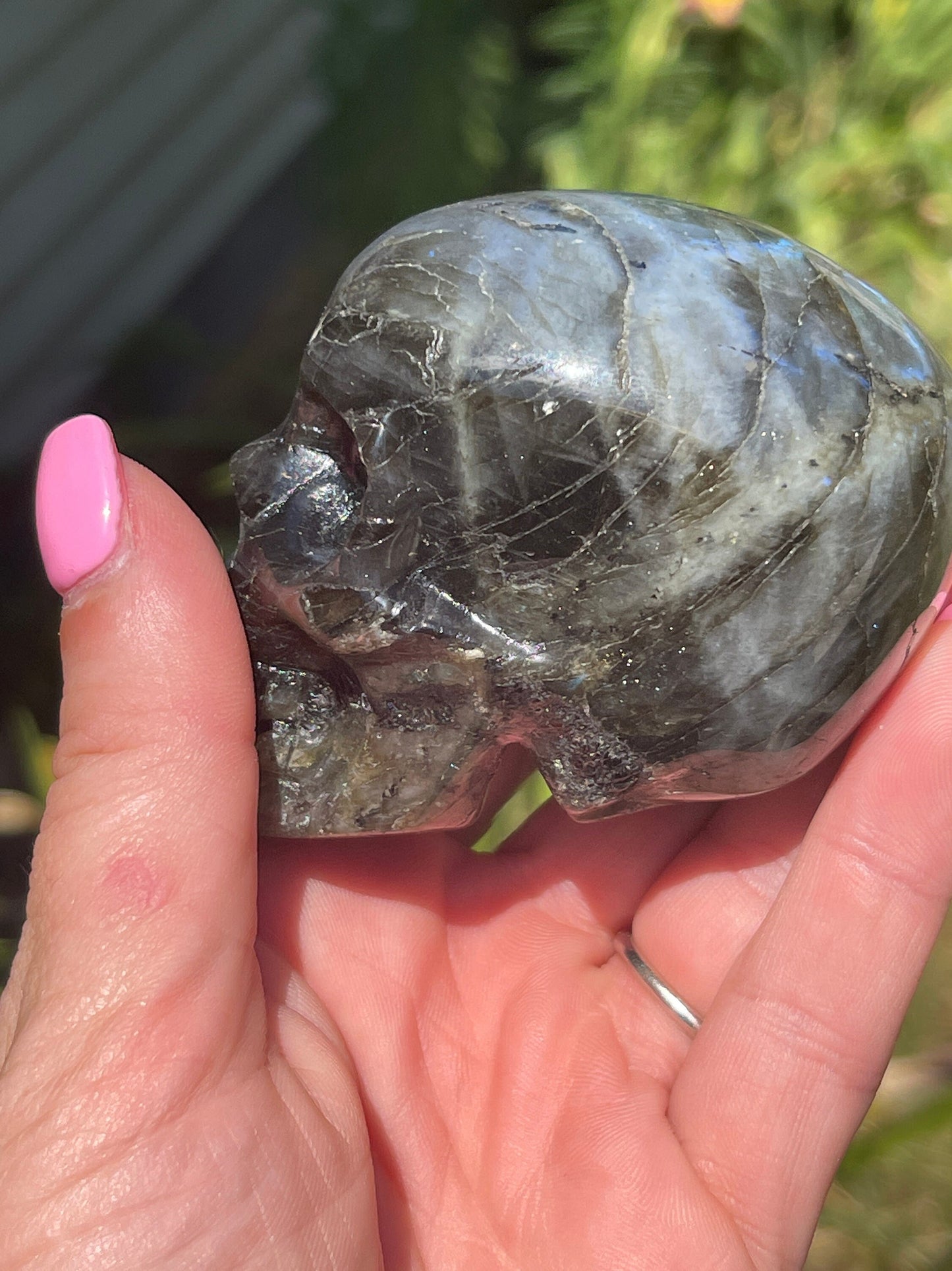 Labradorite Skull Carving with Blue Flash