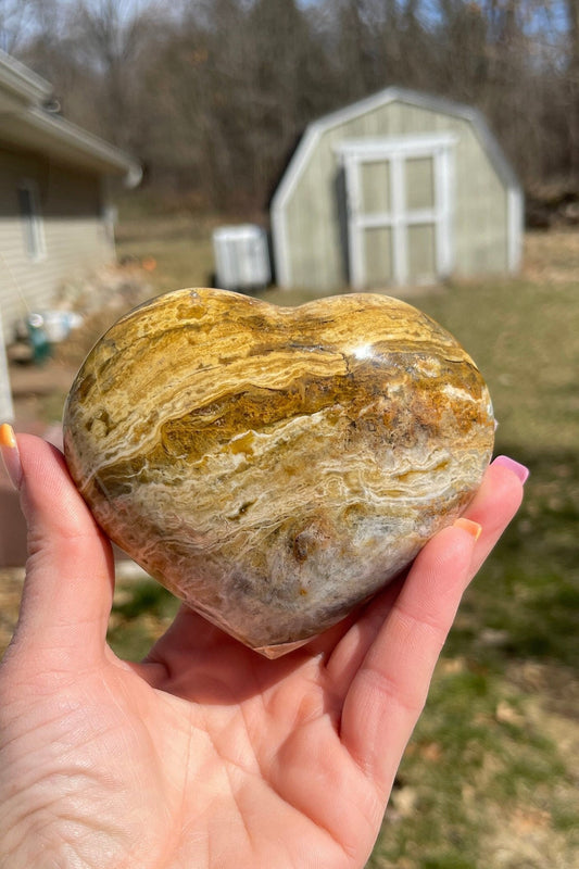 Ocean Jasper Heart Carving: Polished Crystal Meditation Stone