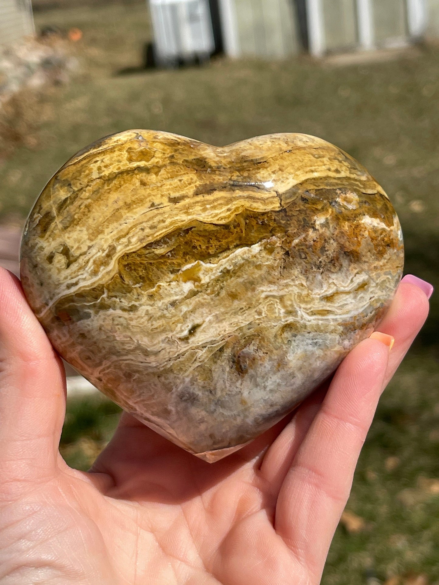 Ocean Jasper Heart Carving: Polished Crystal Meditation Stone