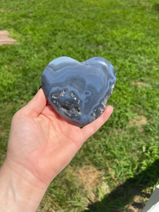 Blue Agate Heart Carving