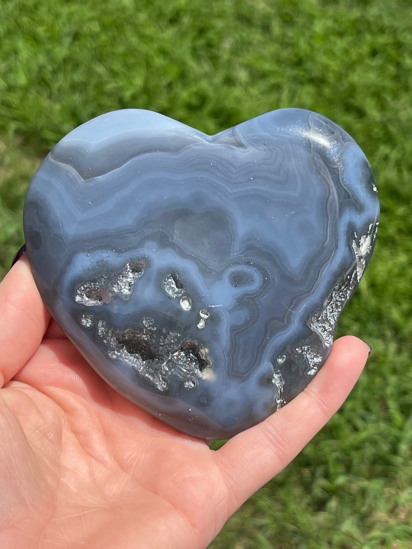 Blue Agate Heart Carving