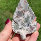 Flower Agate Leaf Carving with Druzy