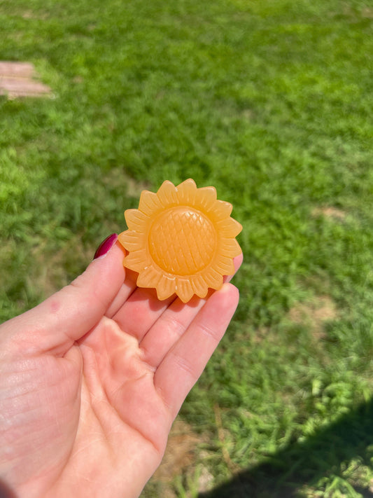 1pc Orange Calcite Sunflower Carving