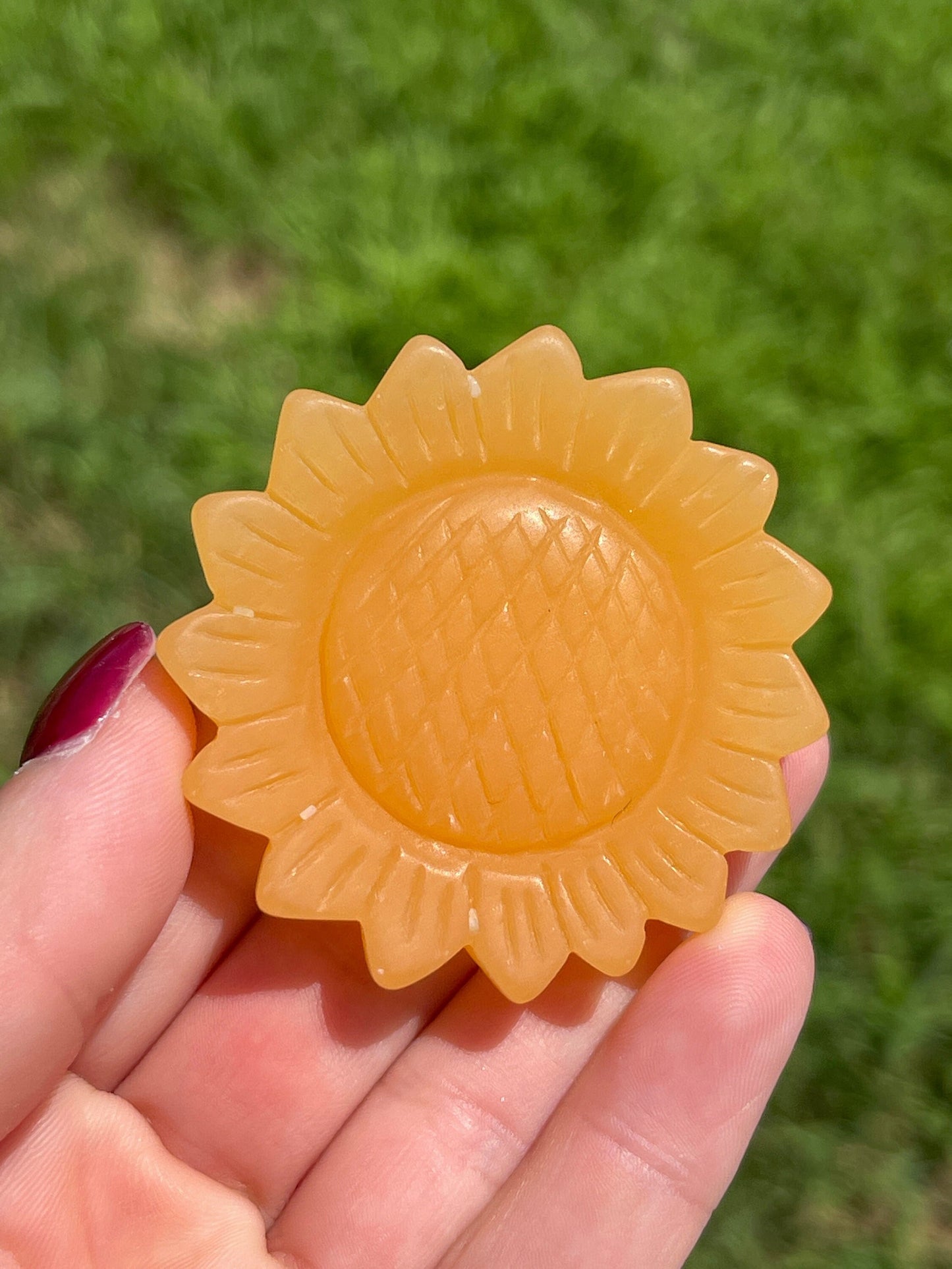 1pc Orange Calcite Sunflower Carving