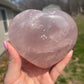 Rose Quartz Crystal Heart Carving with Rainbow Flash