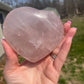 Rose Quartz Crystal Heart Carving with Rainbow Flash