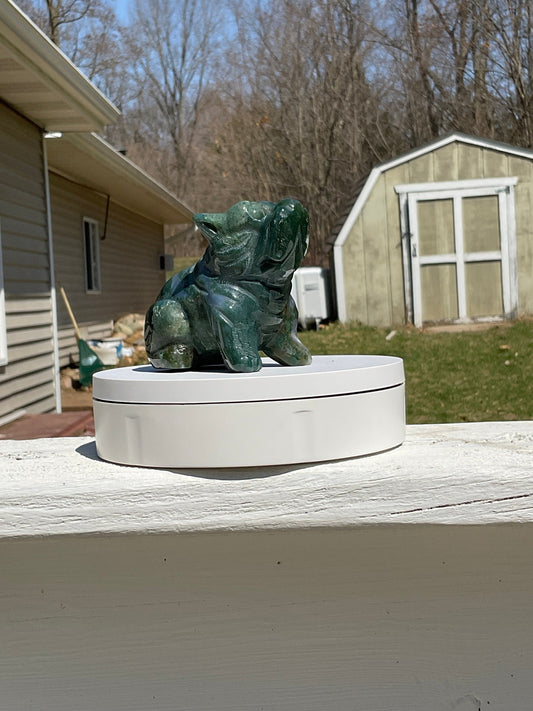 Moss Agate Bulldog Carving