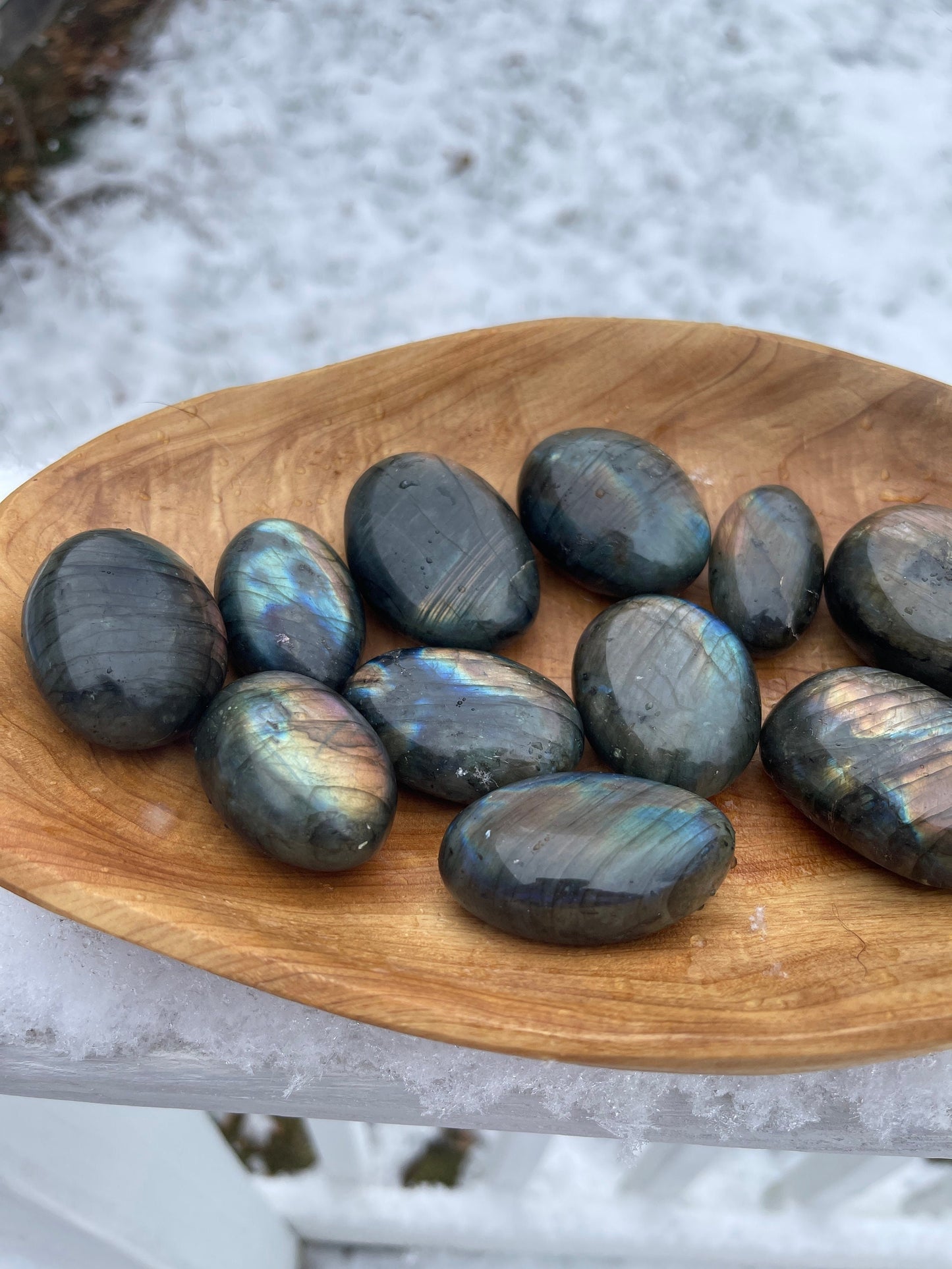 Purple Flash Labradorite Palm Stone: Meditation Crystal