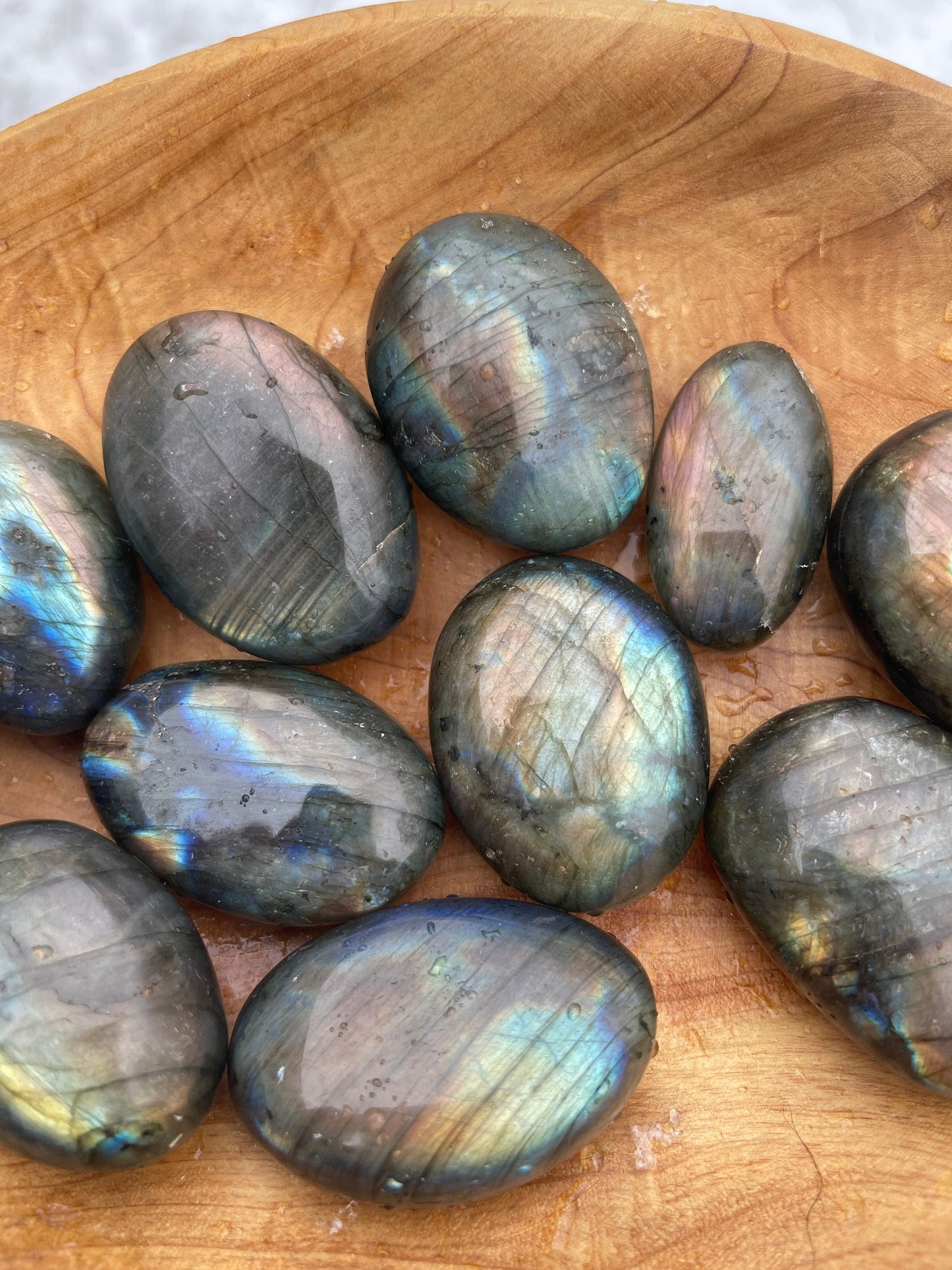 Purple Flash Labradorite Palm Stone: Meditation Crystal