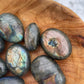 Purple Flash Labradorite Palm Stone: Meditation Crystal
