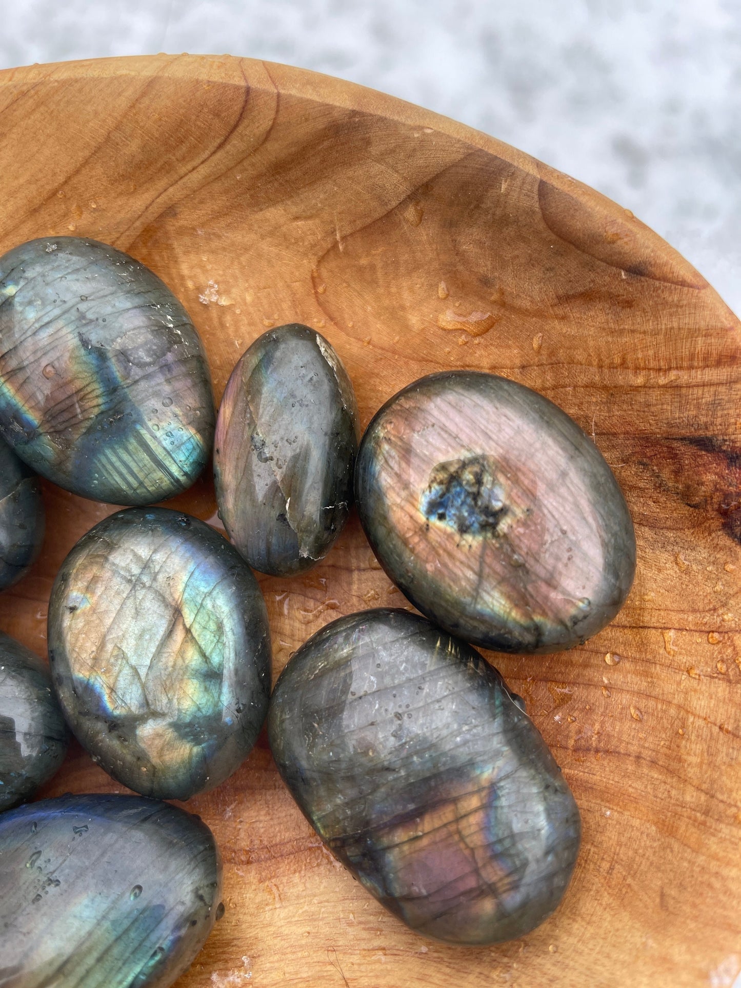 Purple Flash Labradorite Palm Stone: Meditation Crystal