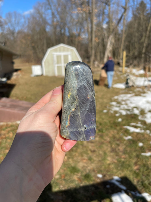 Purple Flash Labradorite Crystal Freeform Carving: 10.8oz