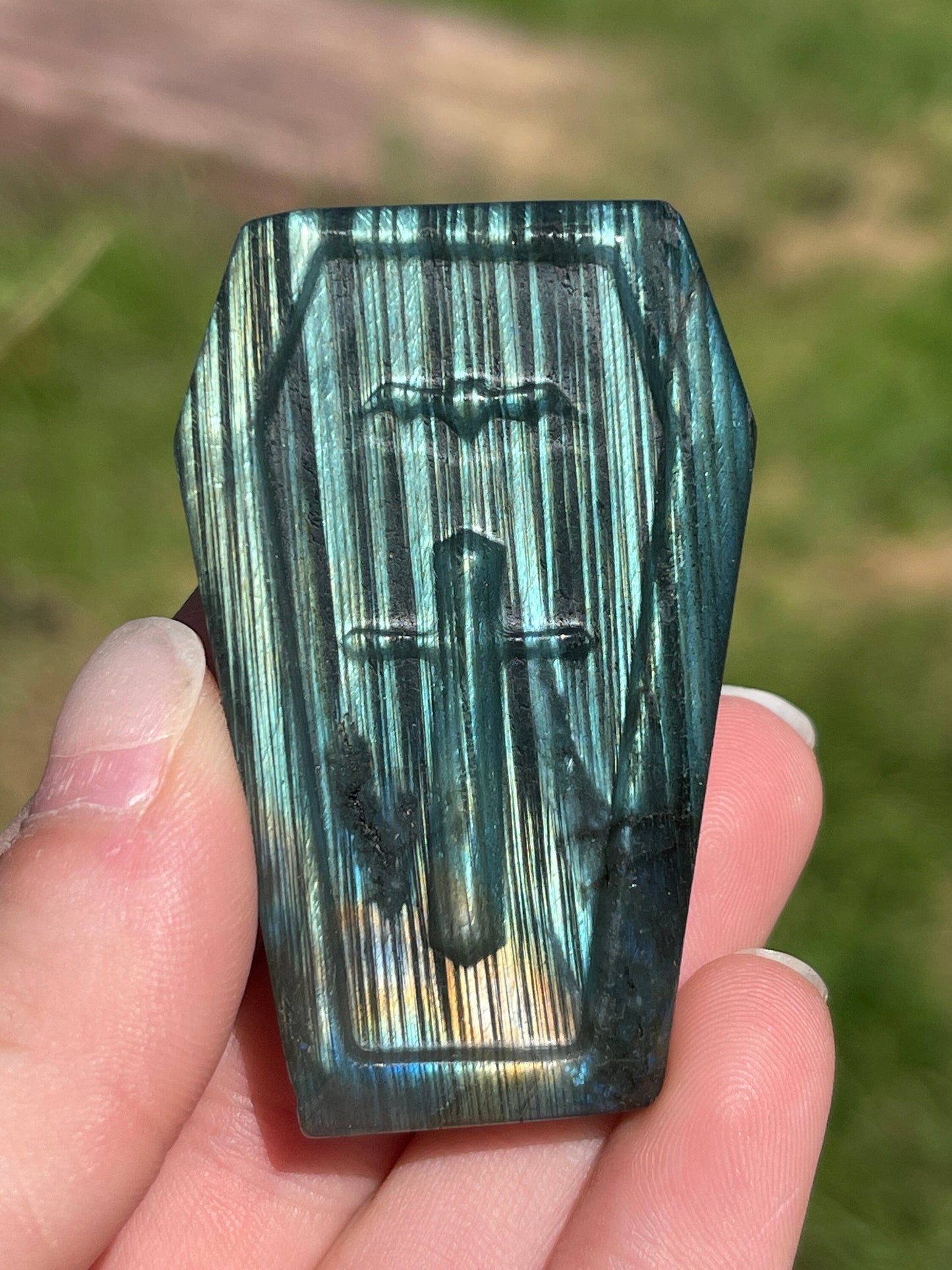 Labradorite Halloween Coffin Carving