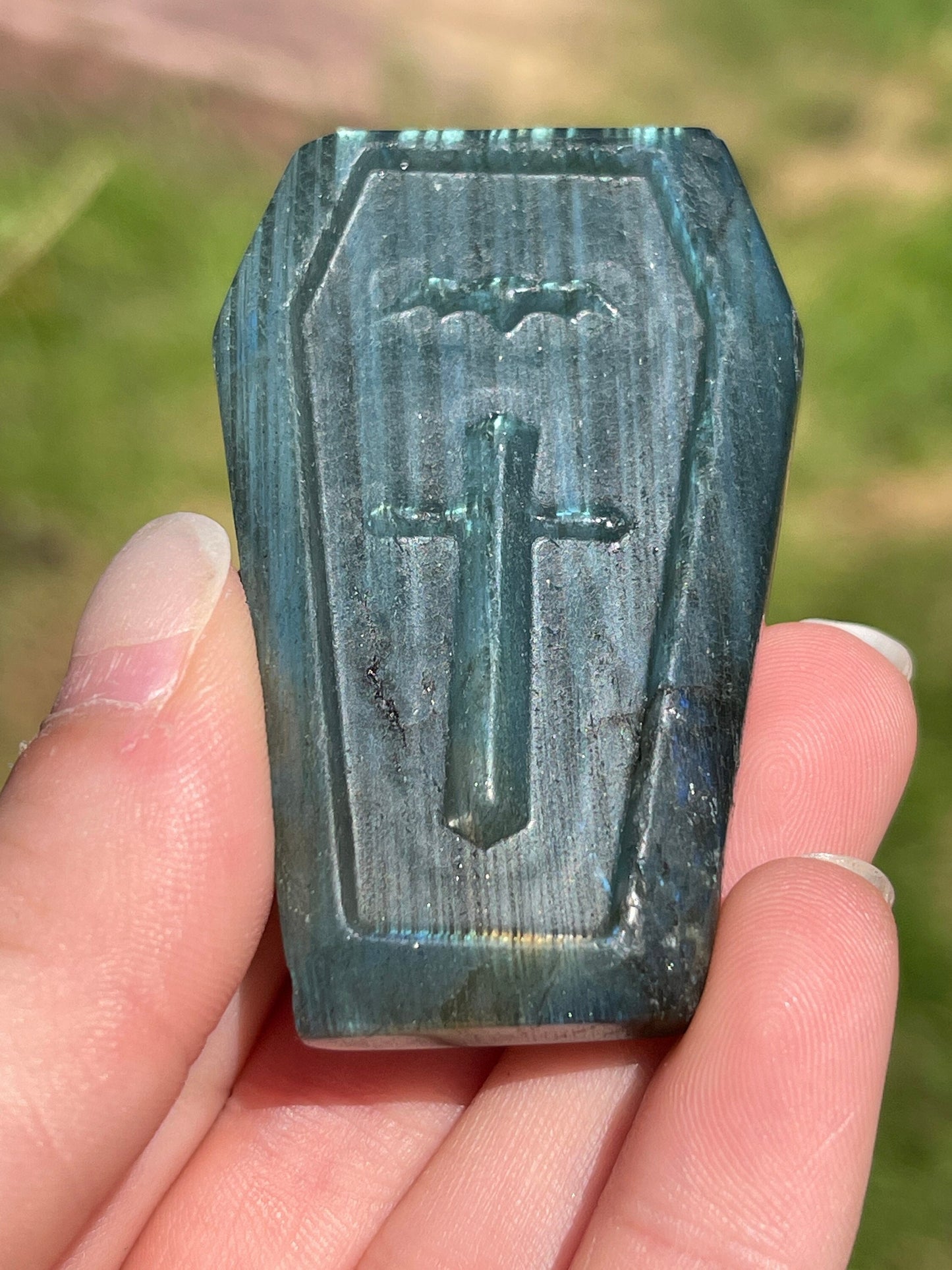Labradorite Halloween Coffin Carving
