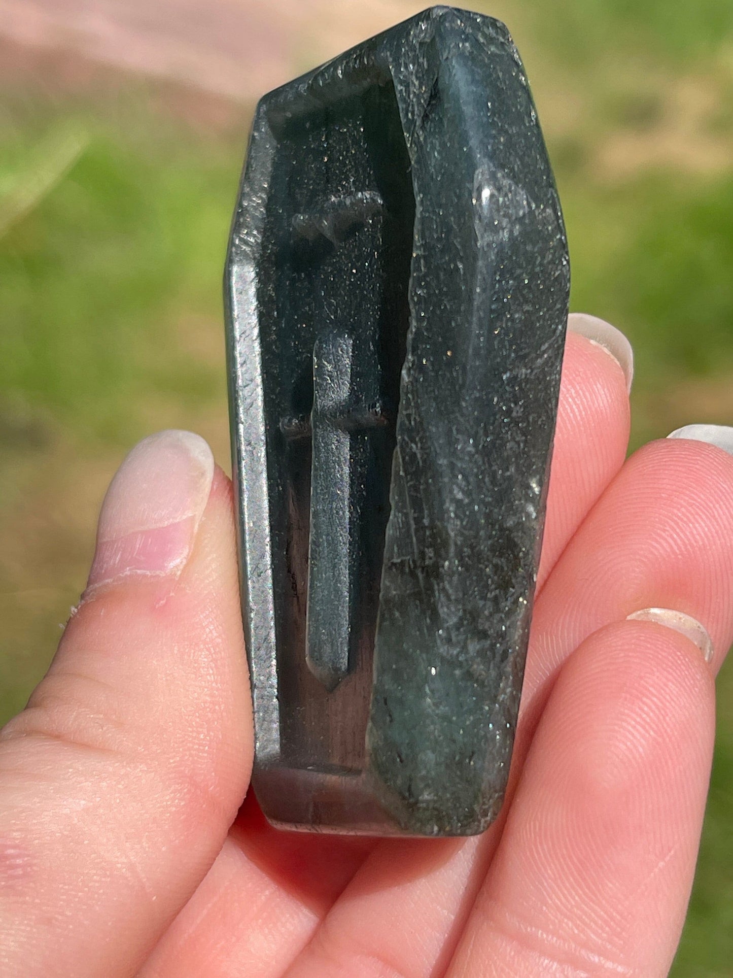 Labradorite Halloween Coffin Carving