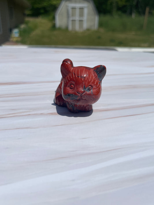 Red Jasper Crystal Cat Carving