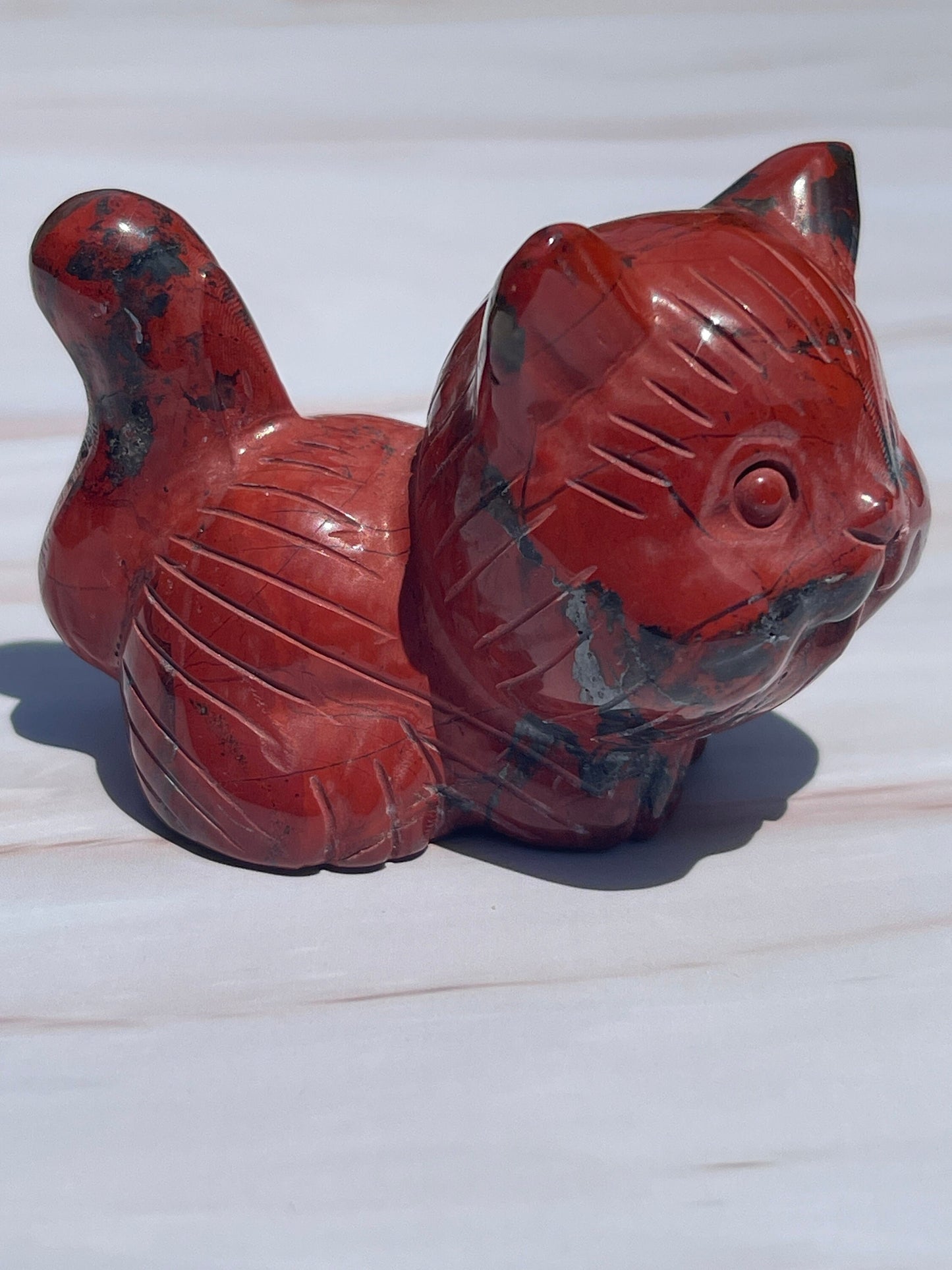 Red Jasper Crystal Cat Carving