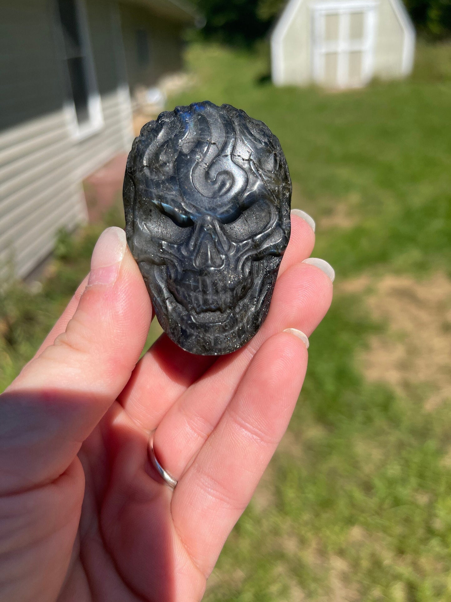 Labradorite Halloween Skull Carving