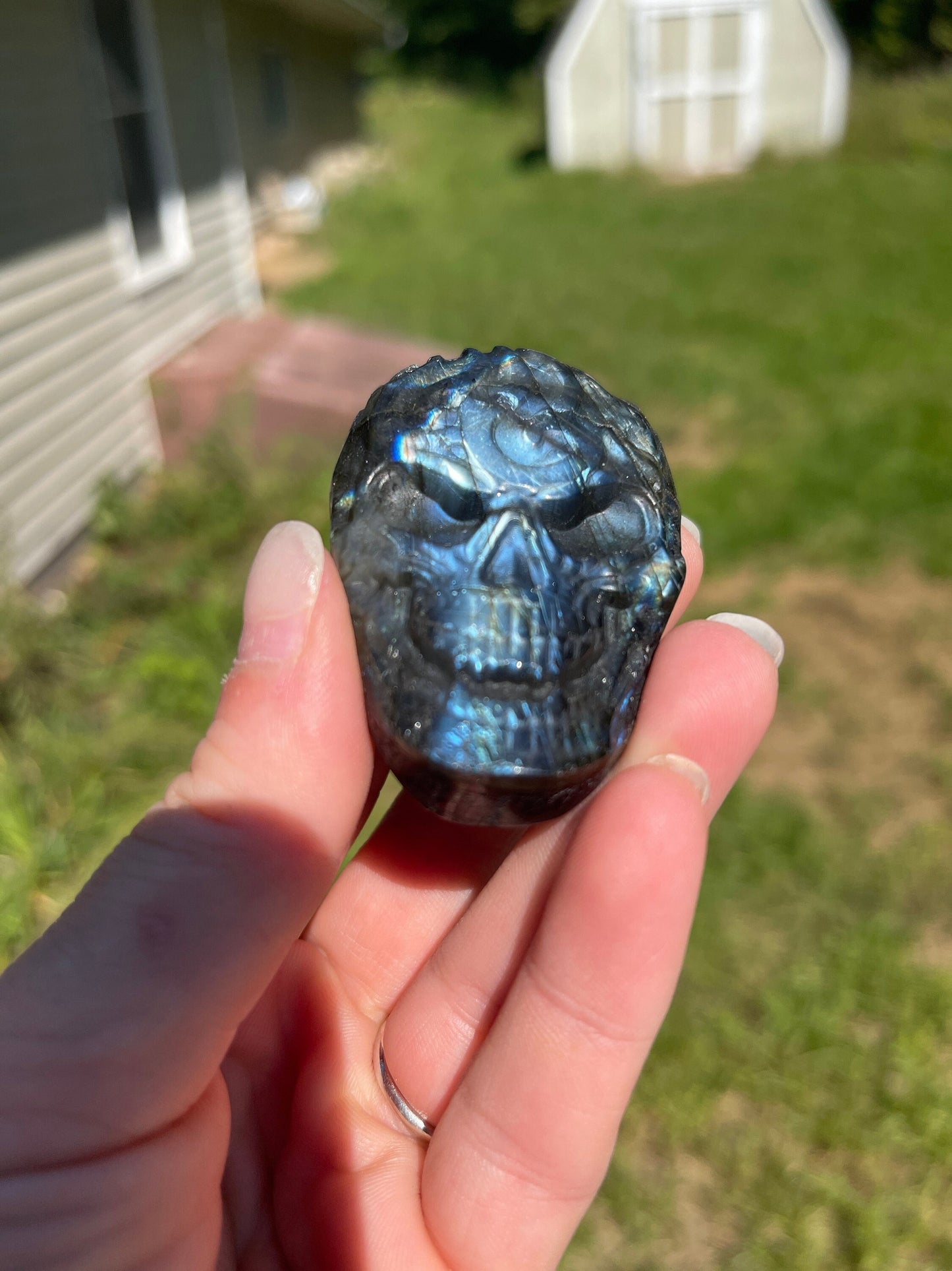 Labradorite Halloween Skull Carving