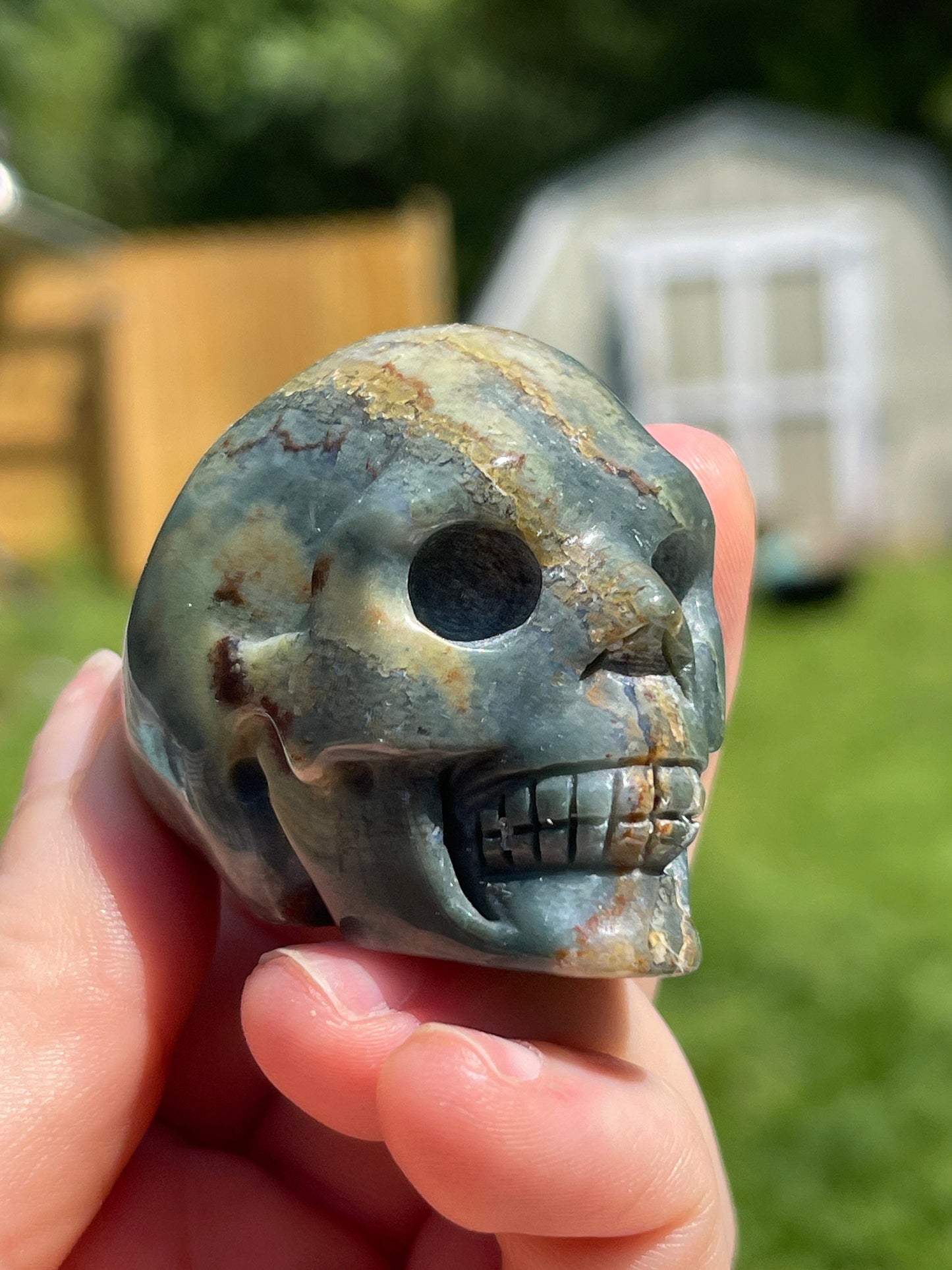 Ocean Jasper Skull Carving