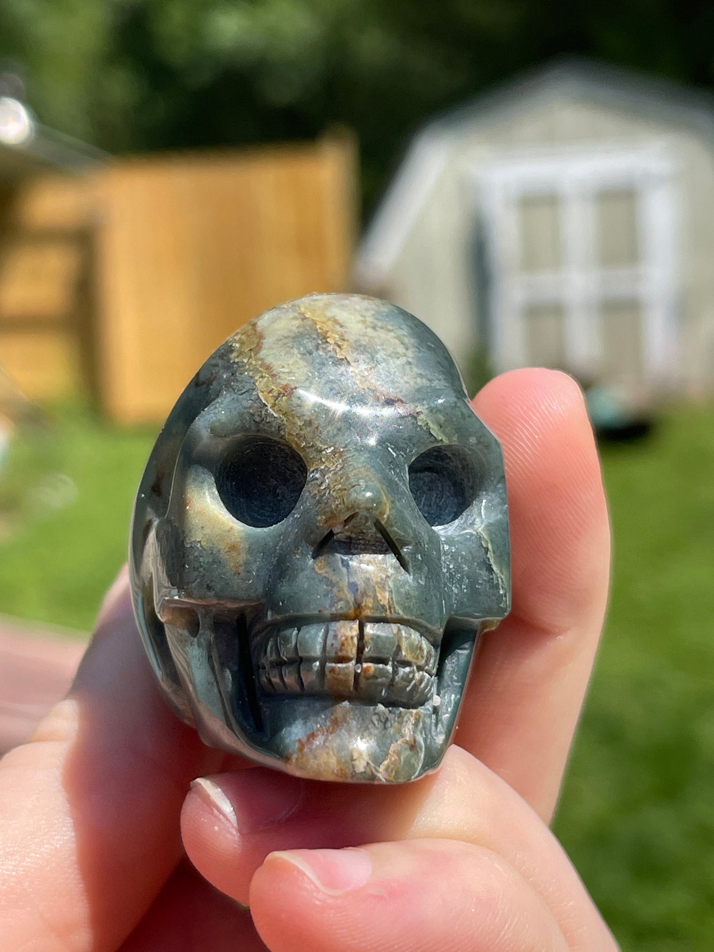 Ocean Jasper Skull Carving