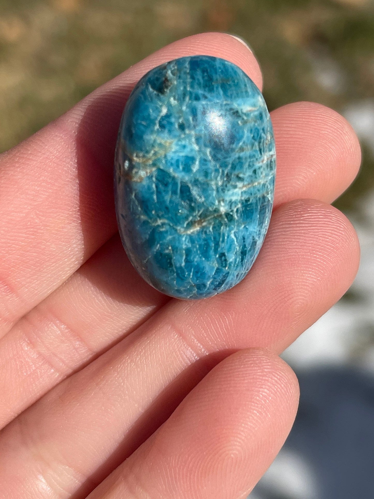 Blue Apatite Crystal Tumble: Pocket Stone Carving