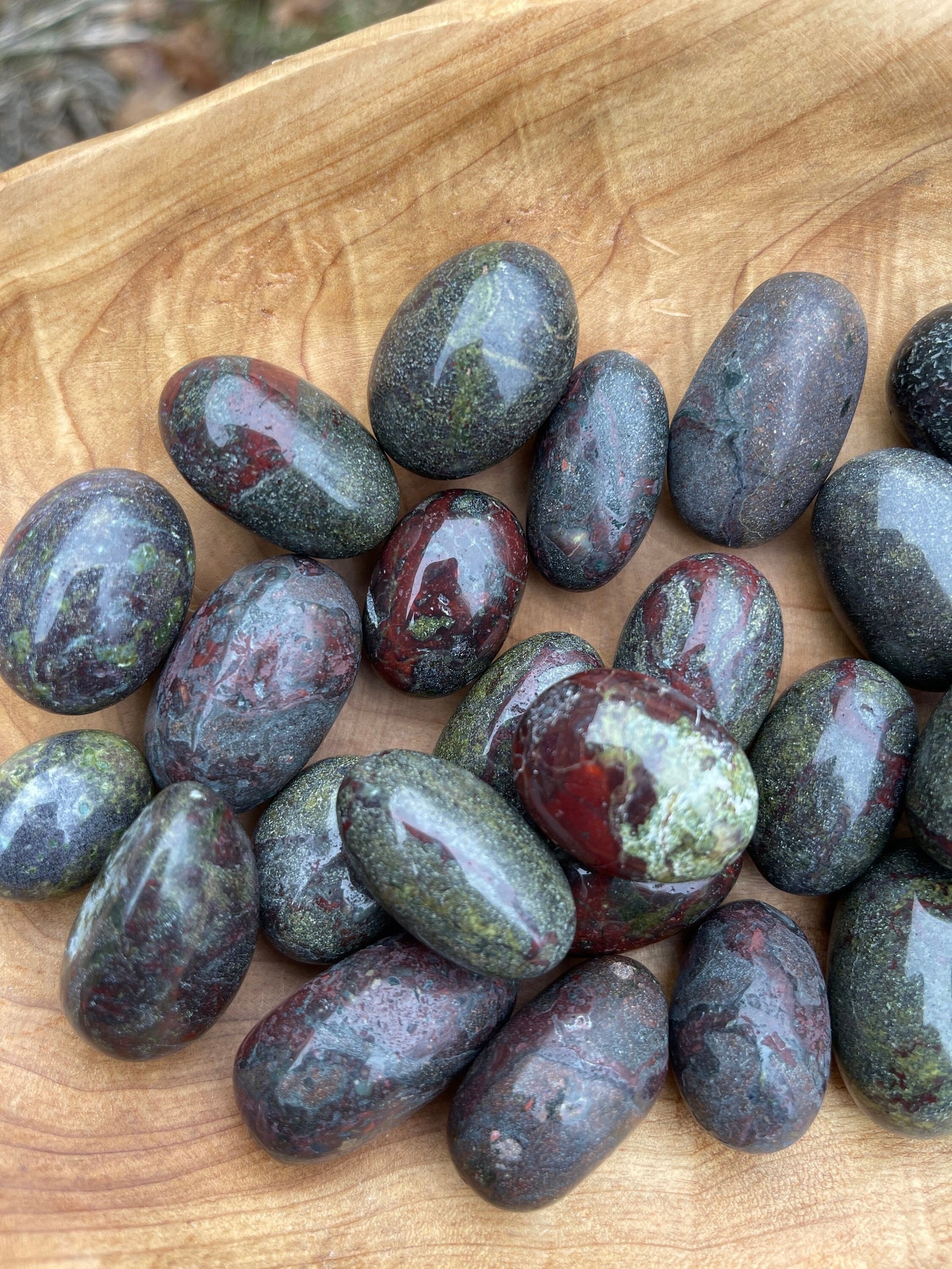 Dragon Stone Tumbled Stone: Red & Green Piemontite Epidote