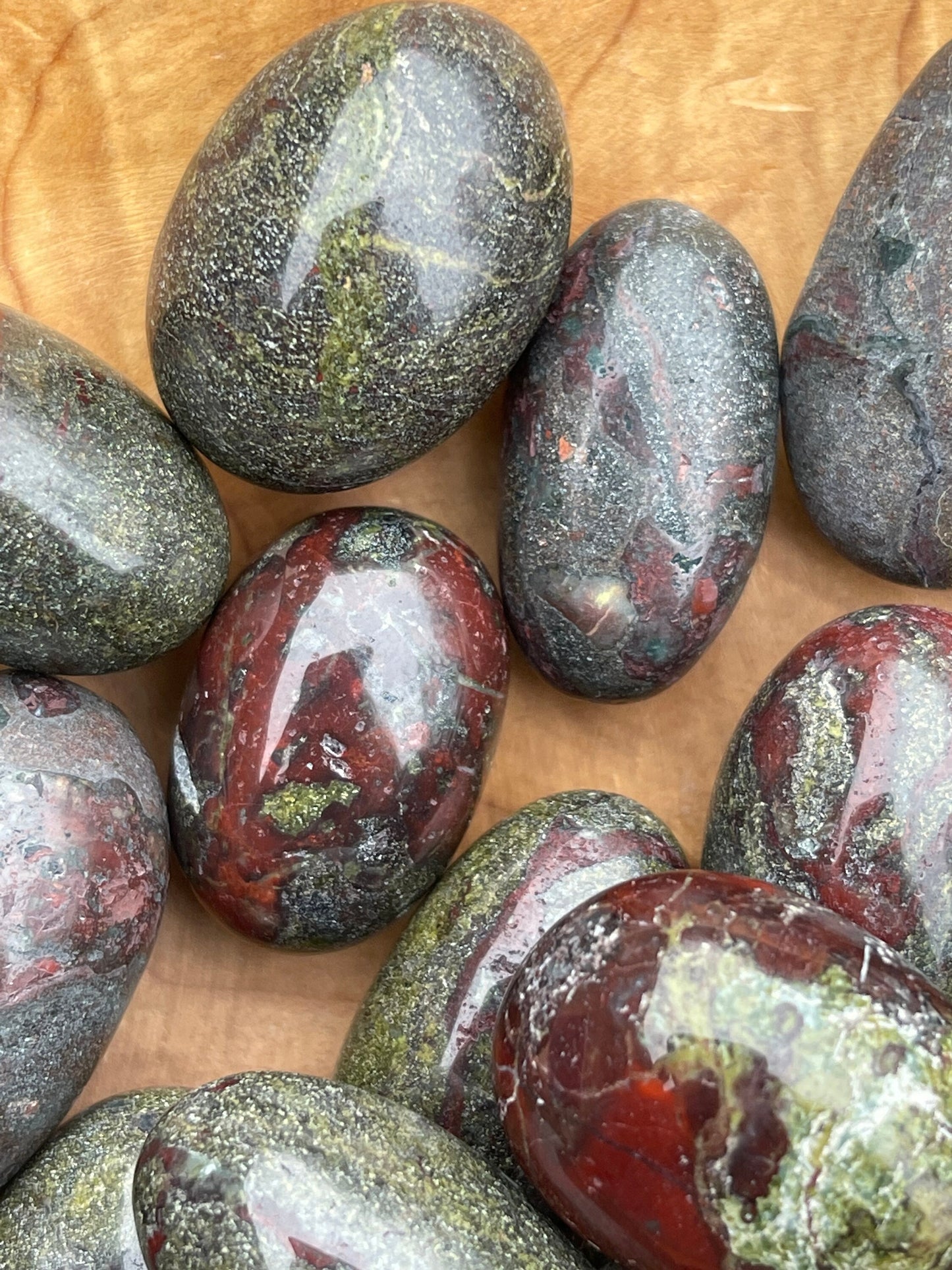 Dragon Stone Tumbled Stone: Red & Green Piemontite Epidote