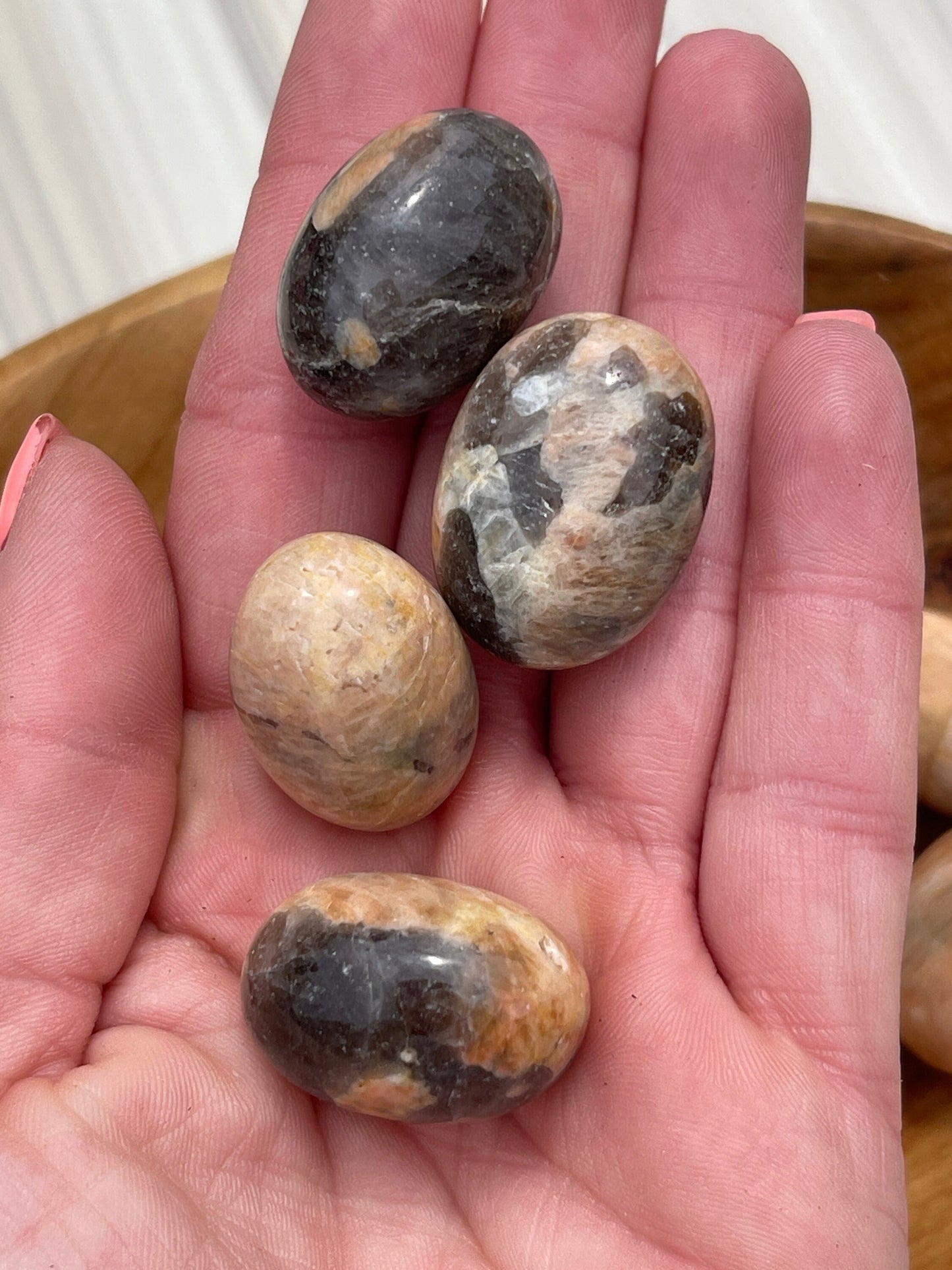 Peach Moonstone & Smoky Quartz Tumbled Stone