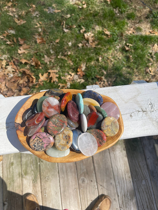Mixed Crystal Worry Stone: Pocket Carving, Protection Stone