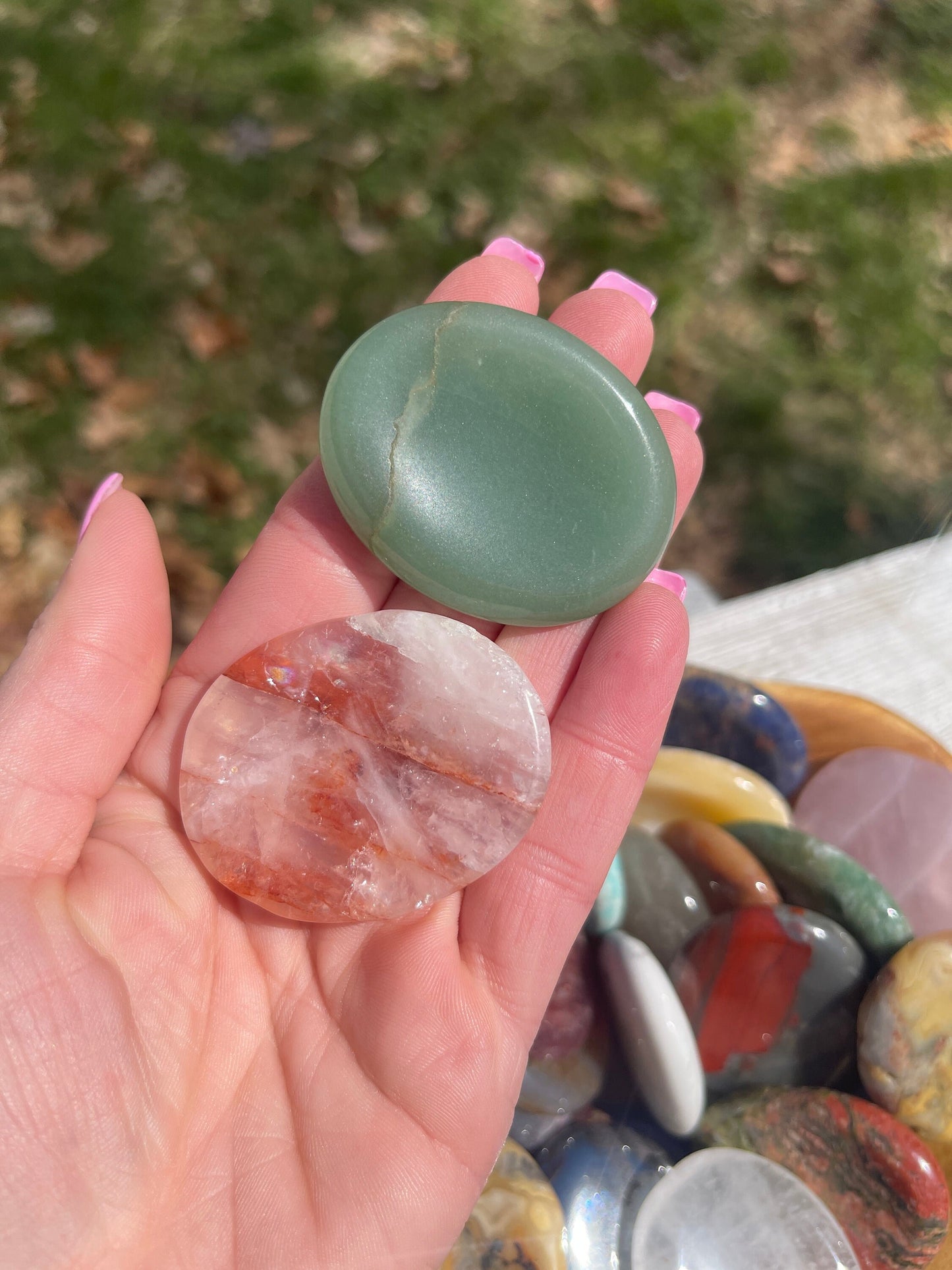 Mixed Crystal Worry Stone: Pocket Carving, Protection Stone