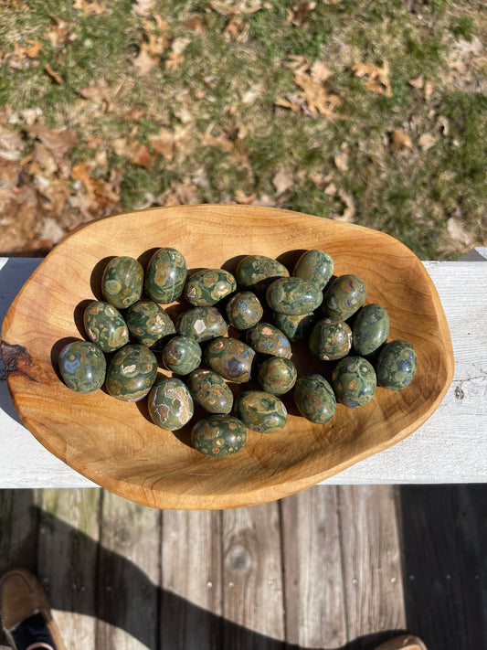 Rainforest Rhyolite Jasper Tumbled Stone: Green Crystal Carving