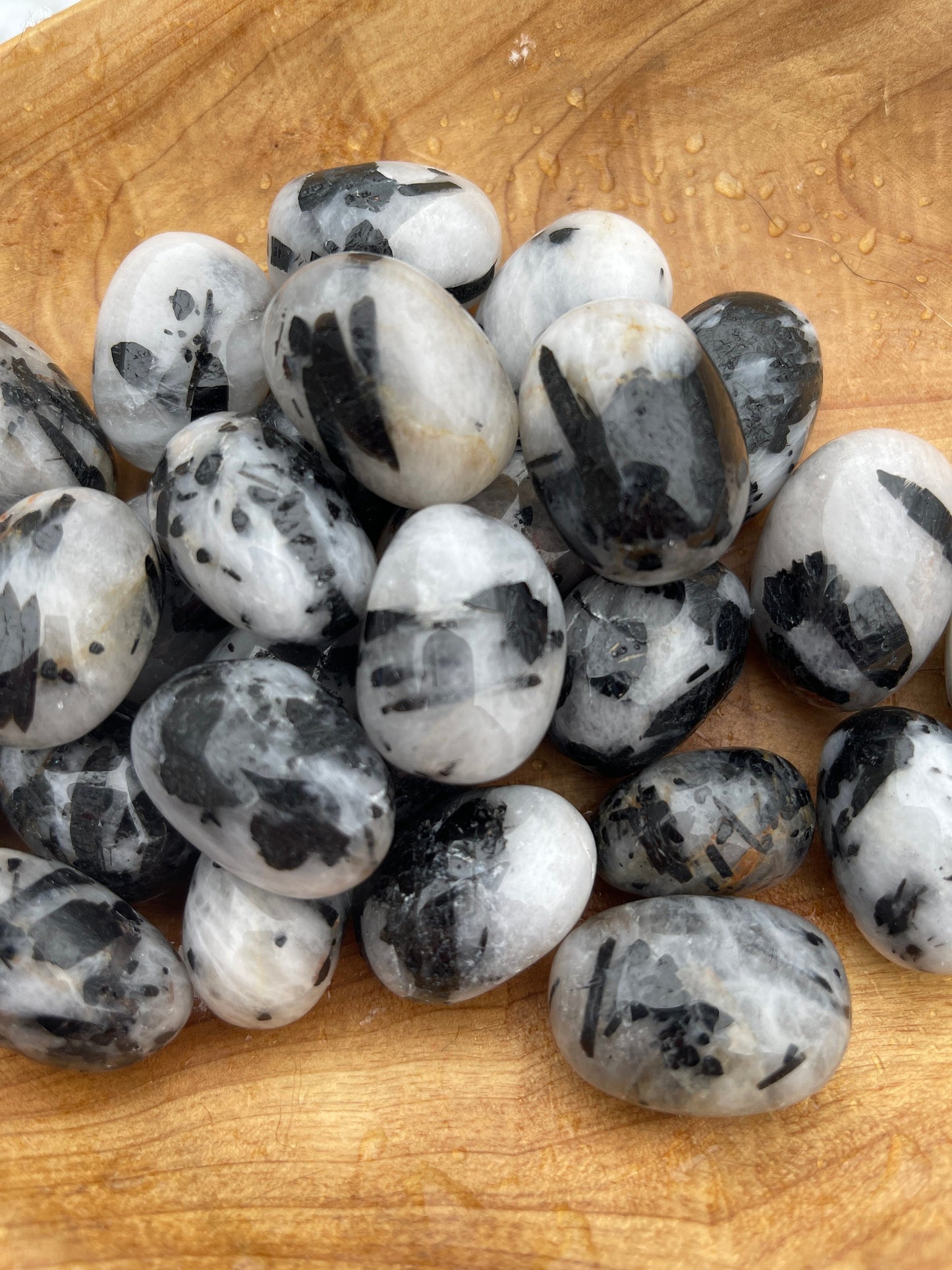 Black Tourmaline in Quartz Tumbled Stone: Meditation Pocket Stone