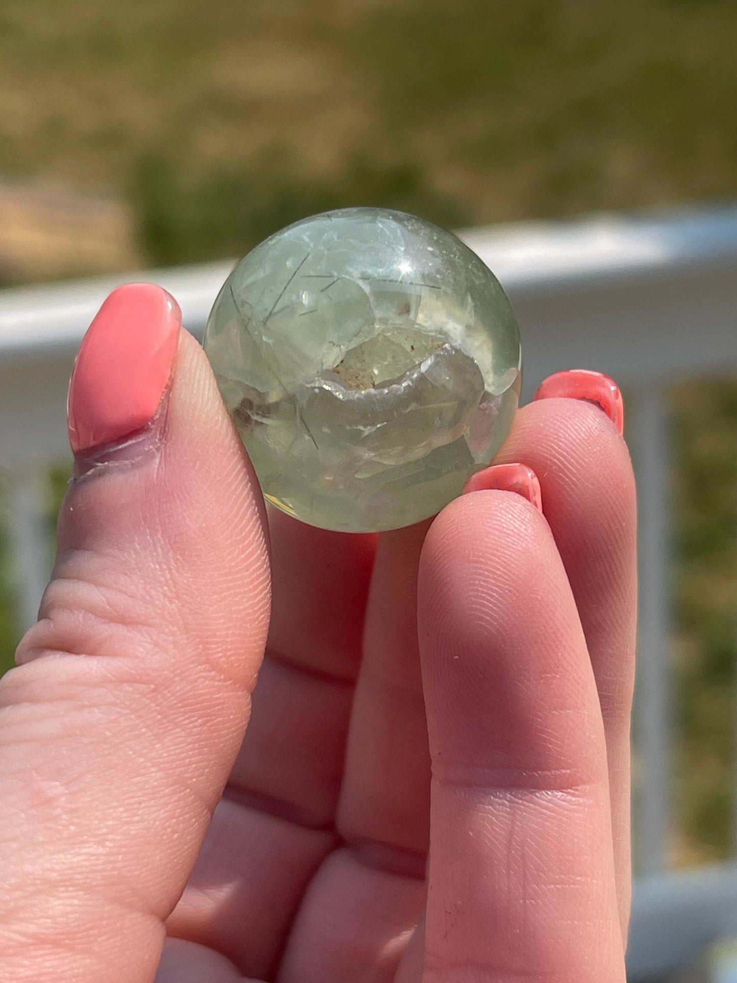 Mini Prehnite Crystal Sphere: Meditation Stone Carving (0.8in)