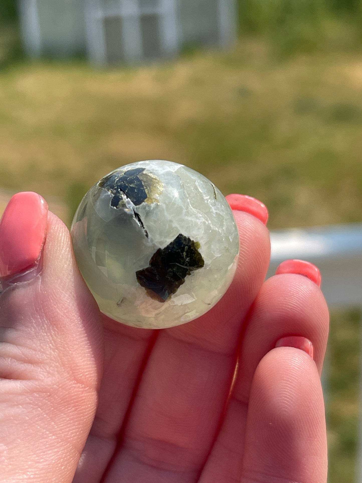 Mini Prehnite Crystal Sphere: Meditation Stone Carving (0.8in)