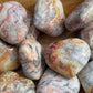 Crazy Lace Agate Heart Palm Stone: Chakra Cleansing Crystal Carving
