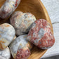 Crazy Lace Agate Heart Palm Stone: Chakra Cleansing Crystal Carving