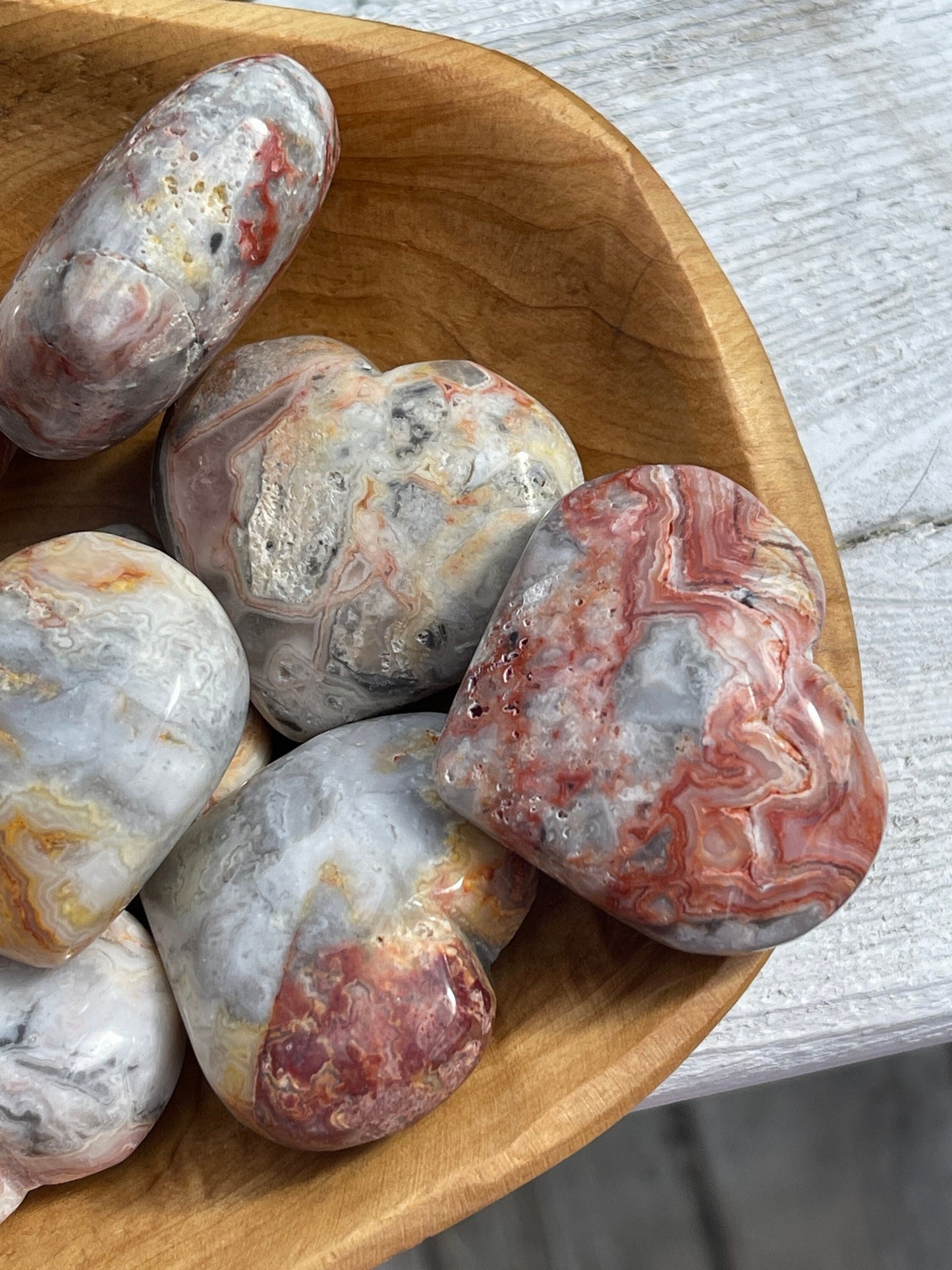 Crazy Lace Agate Heart Palm Stone: Chakra Cleansing Crystal Carving