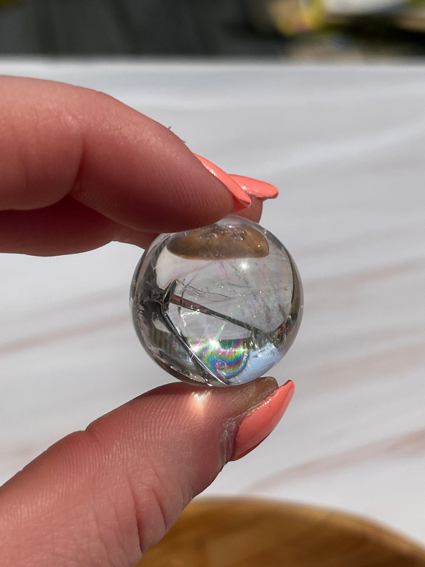 1 Clear quartz mini sphere with rainbows  | crystal carving | meditation crystal | pocket stone