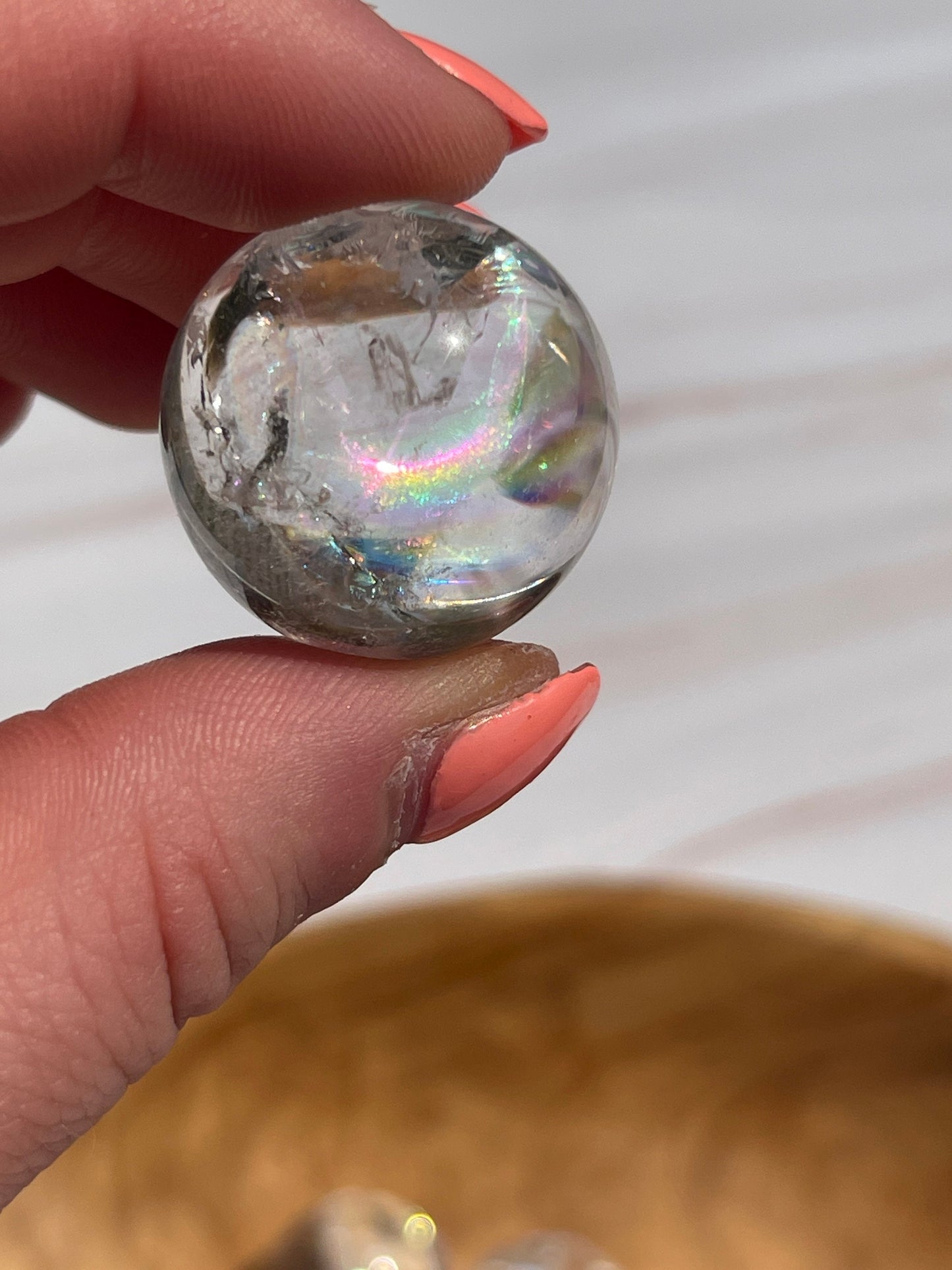 1 Clear quartz mini sphere with rainbows  | crystal carving | meditation crystal | pocket stone