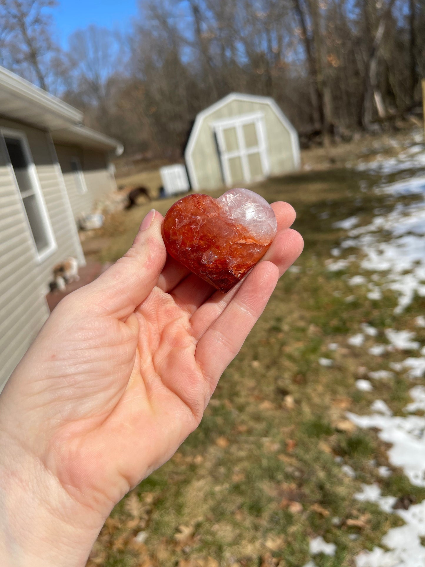 1 Fire Quartz Heart Palm Stone