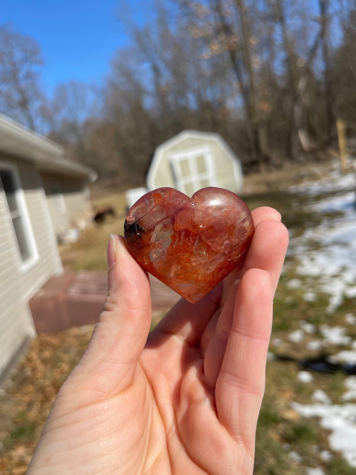 1 Fire Quartz Heart Palm Stone